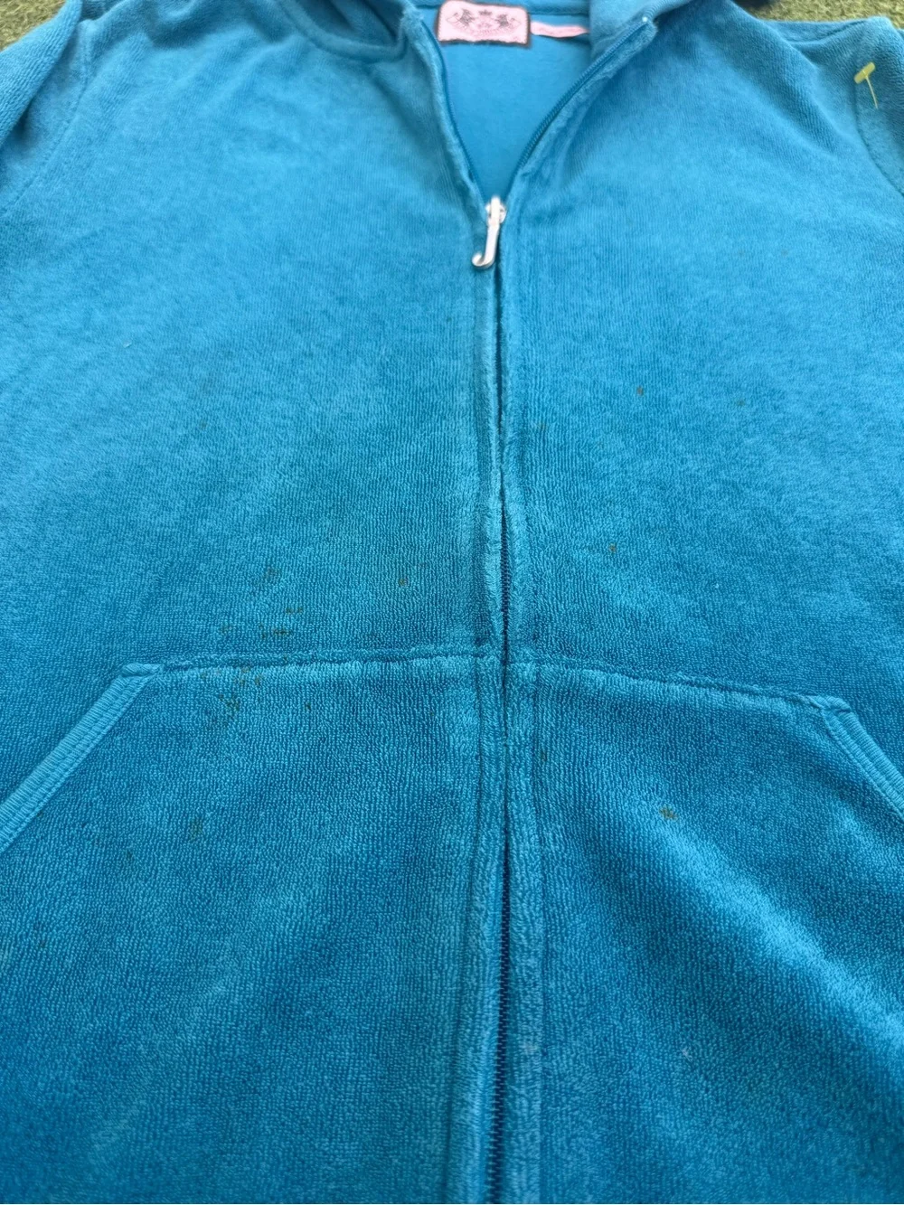 RARE VINTAGE 2000s Y2K JUICY COUTURE GRAPHIC LIGHT BLUE VELVET TRENDY ZIP UP